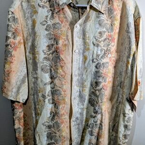 Tori Richard Honolulu Silk Blend Hawaiian Shirt Large Palm Tropical Button
